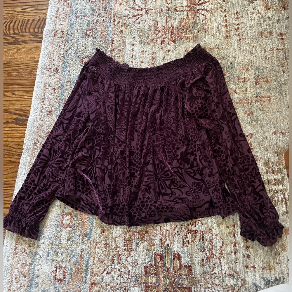 Free People Plum Smocked Velvet Top